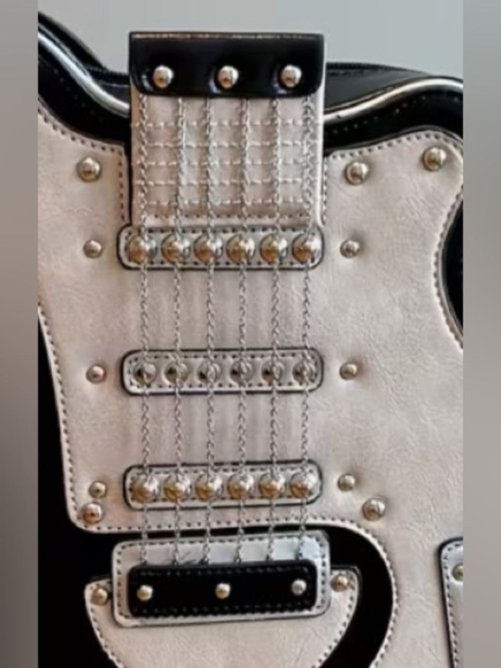 Novelty Guitar-Shaped Crossbody Bag with Metal Details Large - Picture 4 of 4